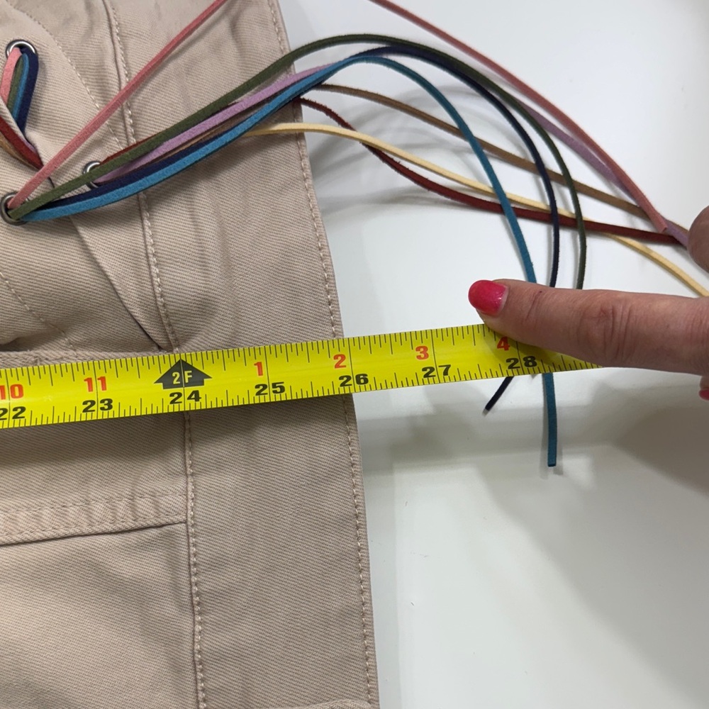 Peace Love World Cream Jean Jacket with Colorful Lace-Up Sleeves - Picture 15 of 15